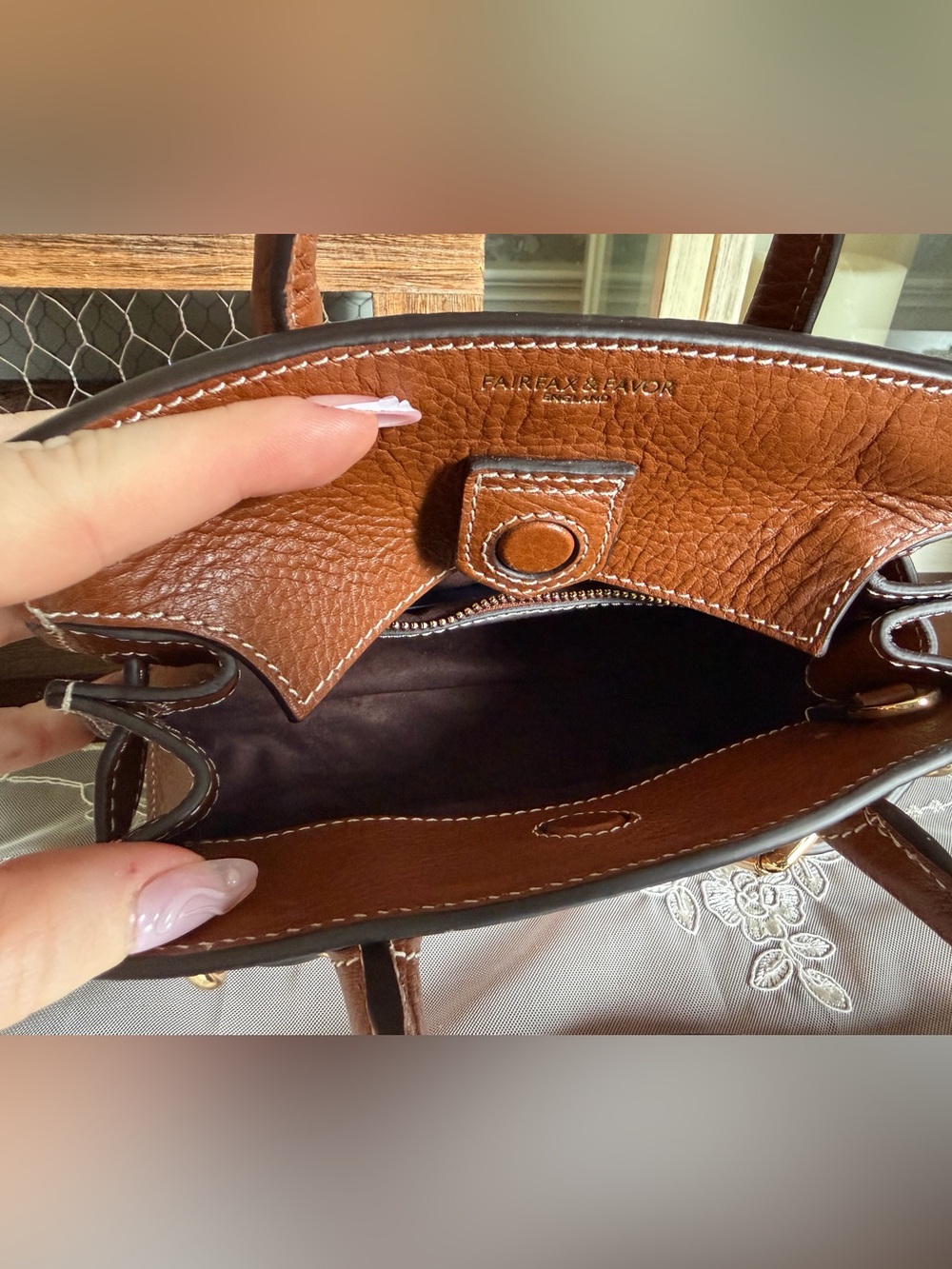 NWOT Fairfax & Favor Town and Country Tan Micro Top Handle Leather Bag Purse - Picture 5 of 10